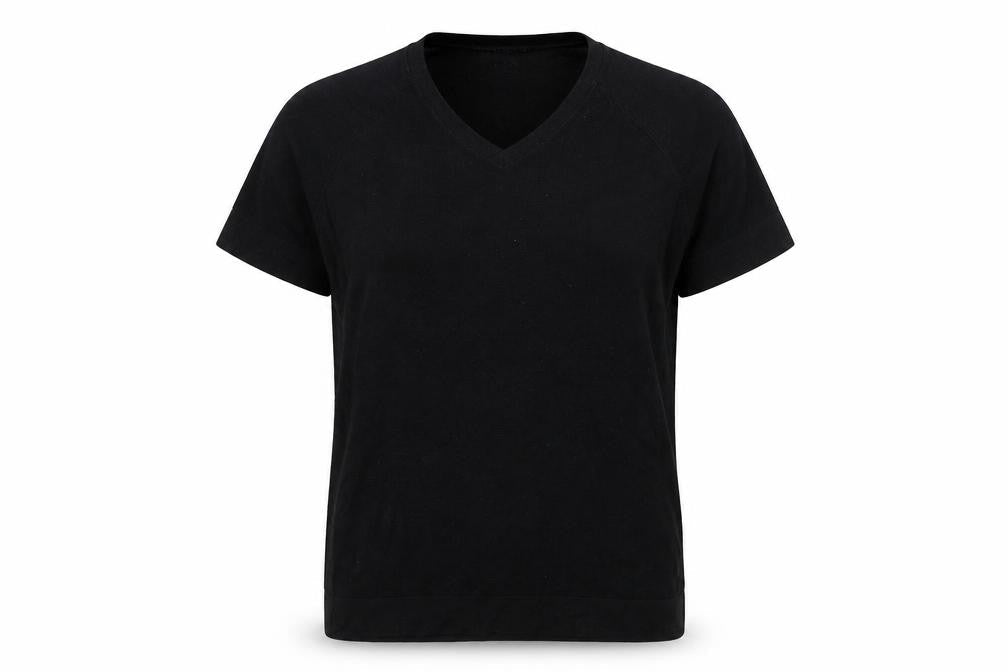 Front view of Kenneth Cole women’s black basic t-shirt, size L