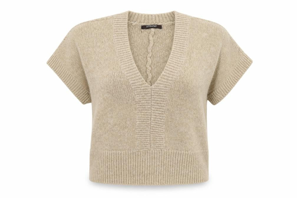 Front view of Strand women’s beige knit jumper, size M
