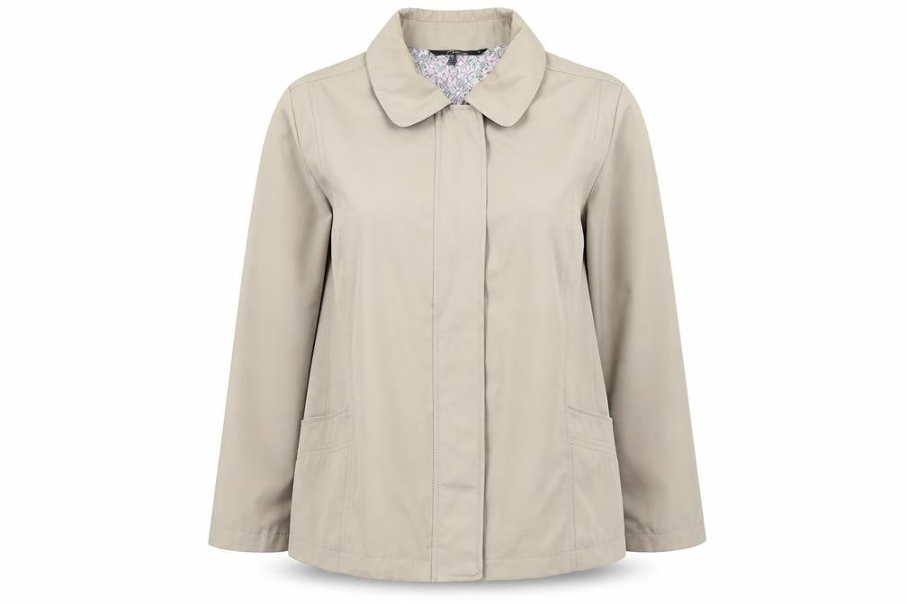 Front view of Bonmarché women’s beige jacket coat, size UK 14