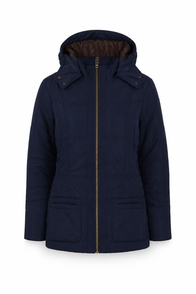 Front view of BHS women’s blue overcoat coat, size UK 12