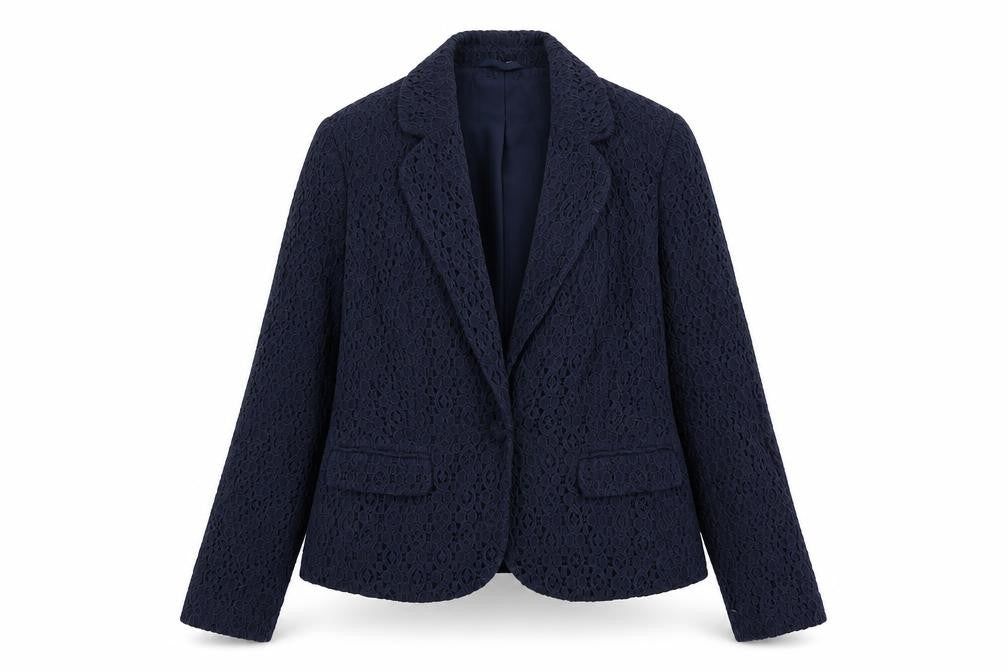 Front view of Atmosphere women’s blue jacket, size UK 12