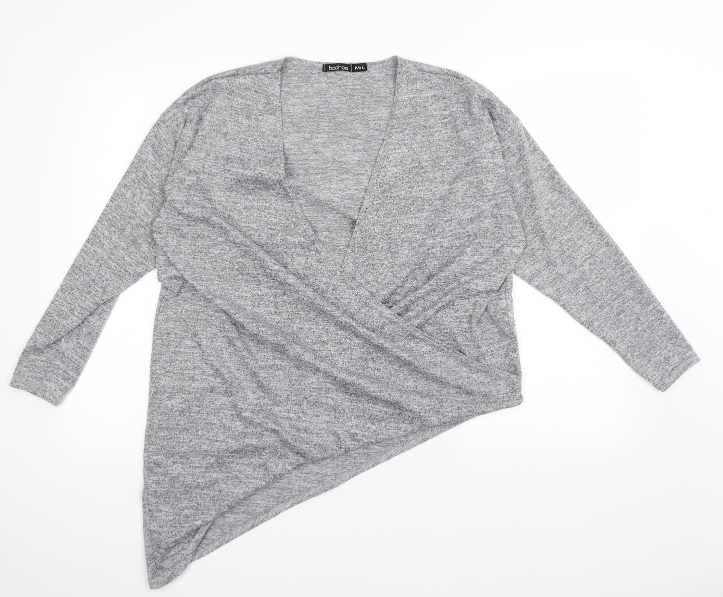 Boohoo Womens Grey   Wrap Blouse Size M