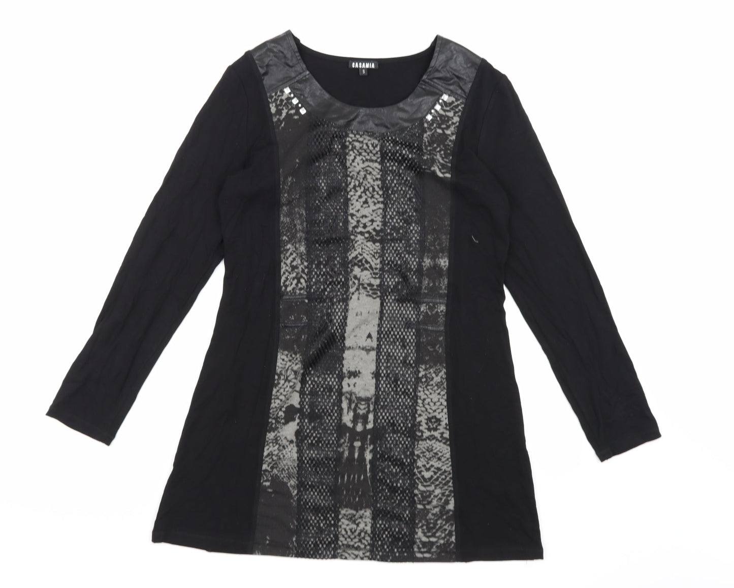 CASAMIA Womens Black Animal Print  Basic Blouse Size S