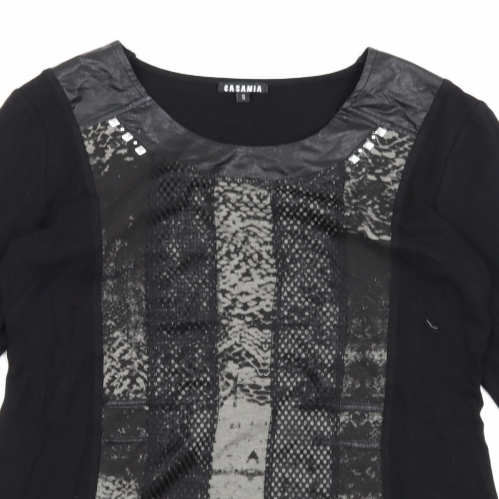 CASAMIA Womens Black Animal Print  Basic Blouse Size S