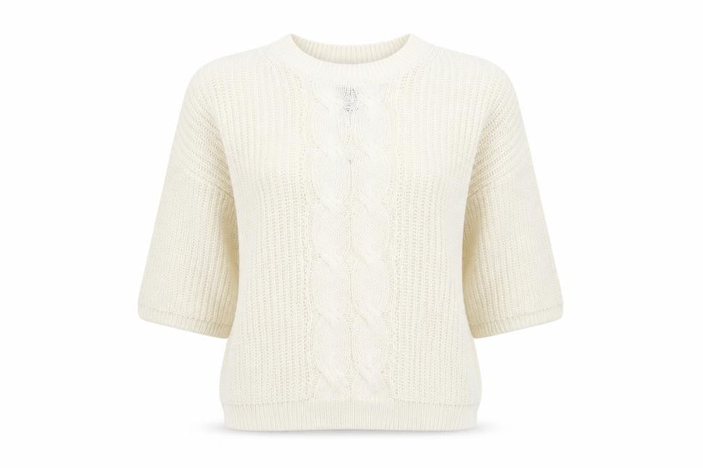 Front view of H&M women’s white jumper, size UK 8