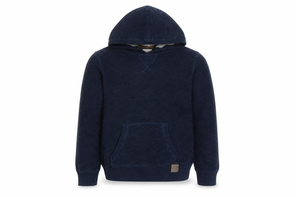 Front view of Paul Costelloe boys’ blue pullover hoodie, size 9-10, years