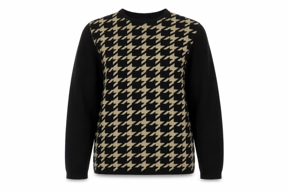 Front view of Classics women’s black geometric jumper, size UK 12