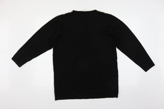 Classics Womens Black Geometric  Pullover Jumper Size 12