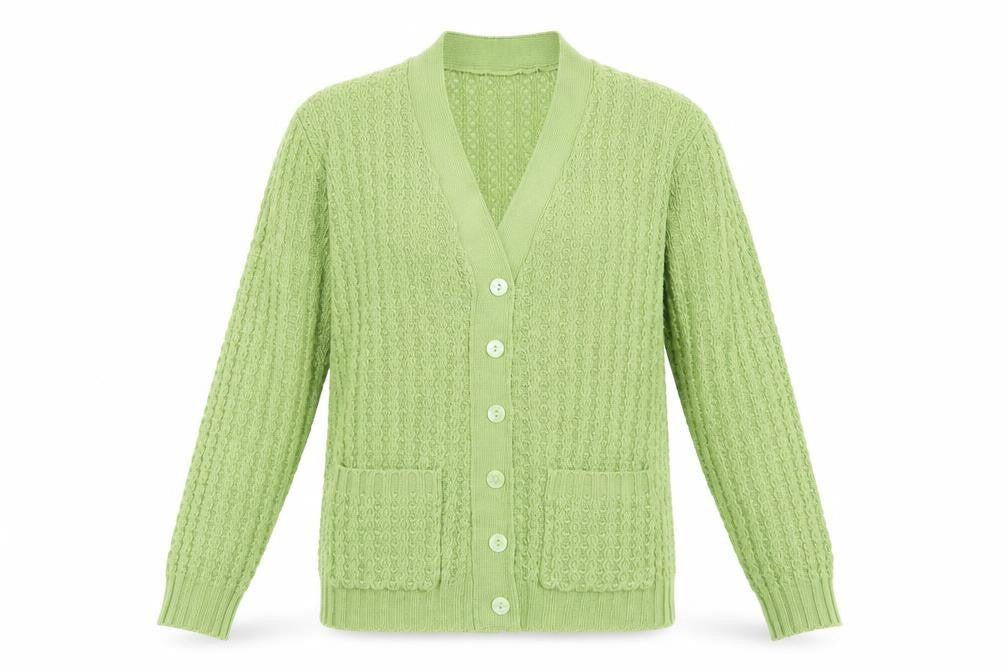 Front view of Preworn women’s green cape jumper, size UK 12