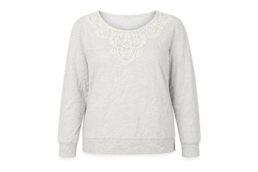 Front view of Papaya women’s grey jersey pullover sweatshirt, size UK 14