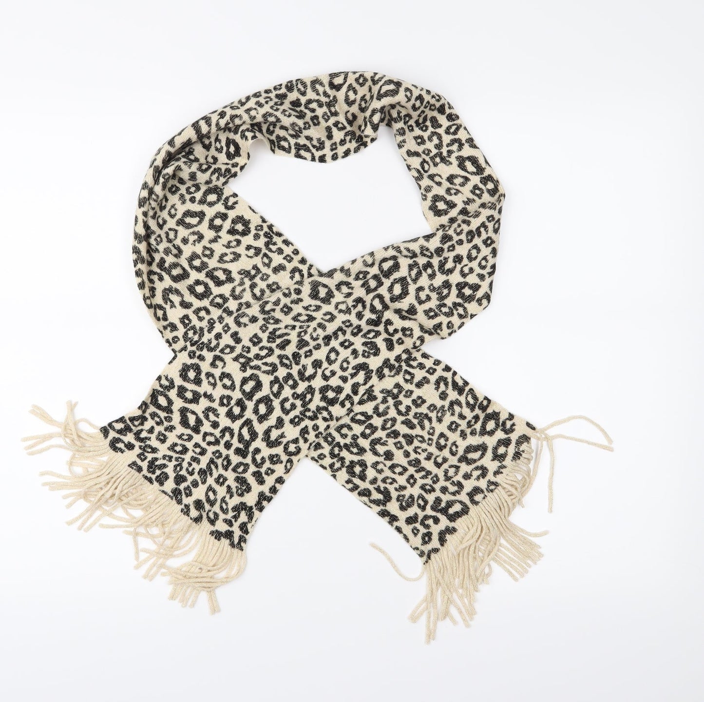 Preworn Womens Beige Animal Print Knit  Scarf