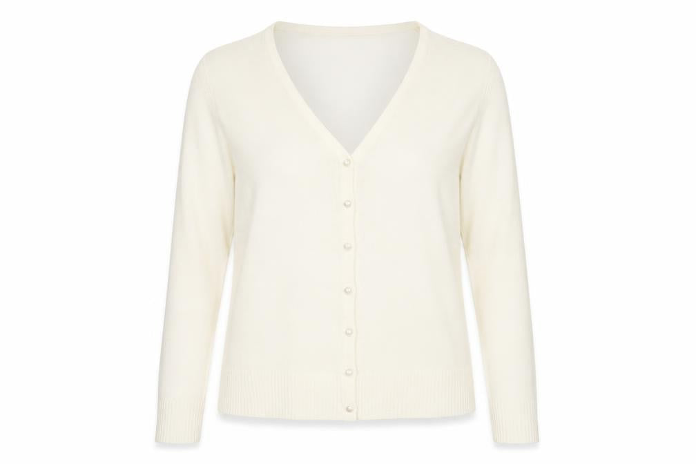 Front view of Key West women’s ivory cardigan jumper, size UK 18