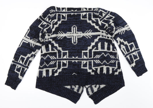 Boohoo Womens Blue Geometric  Cardigan Jumper Size M  - Waterfall Cardigan