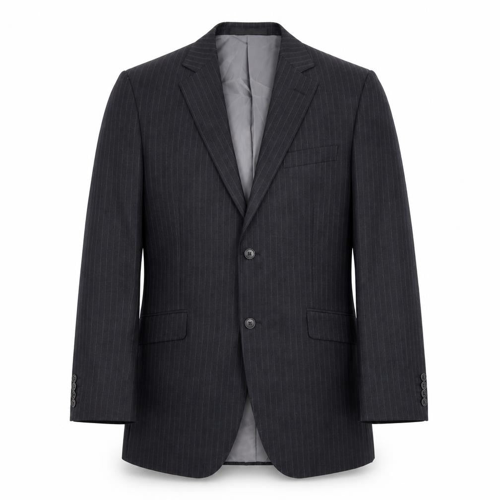 Front view of Marks & Spencer men’s grey striped jacket suit jacket, size L
