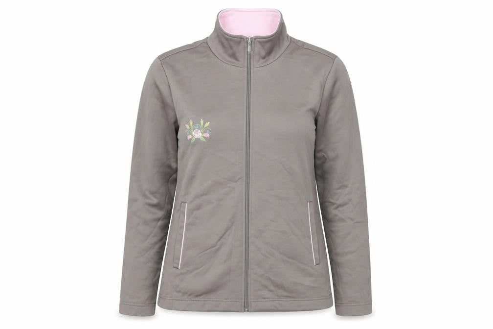 Front view of Damart women’s brown jersey full zip sweatshirt, size UK 10, - rose