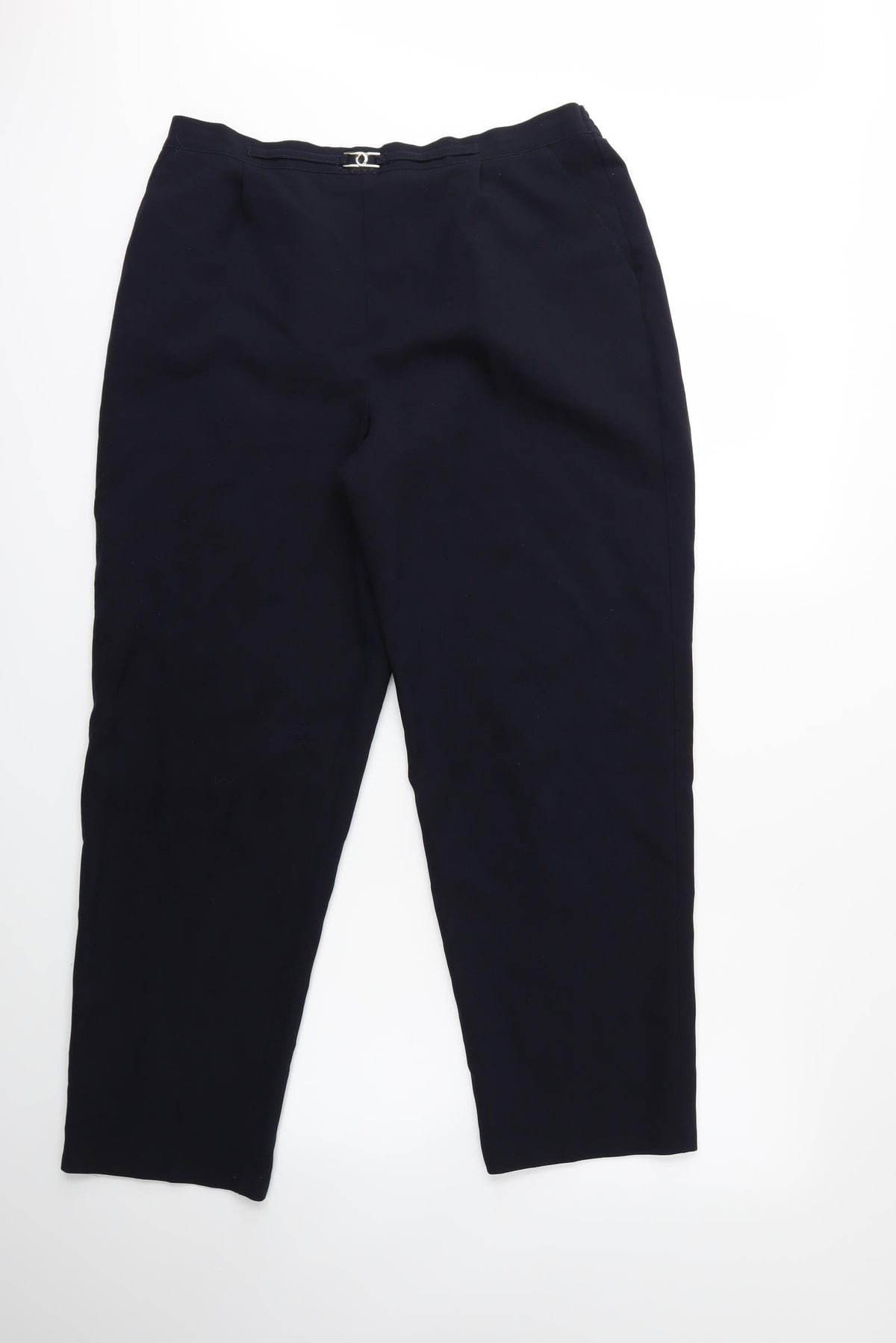 Front view of Classics women’s blue trousers, size UK 16, 27-inch leg