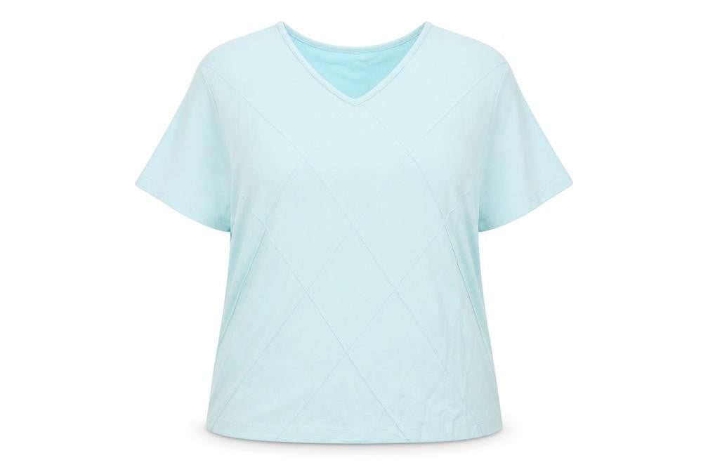 Front view of EWM women’s blue jumper, size UK 22
