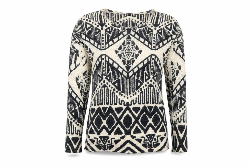 Front view of Preworn women’s beige geometric jumper, size S