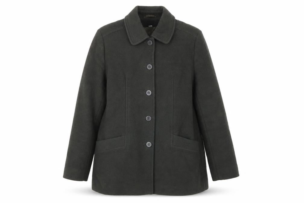 Front view of Preworn women’s green jacket, size UK 12