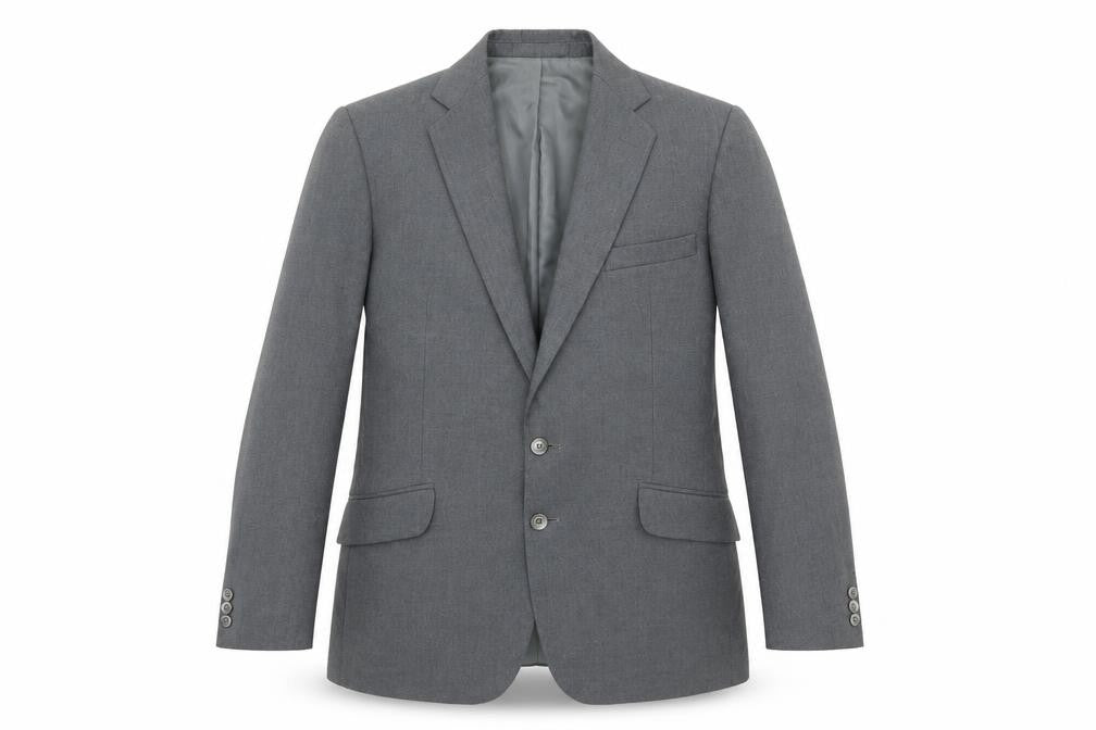 Front view of Brook Taverner men’s grey jacket suit jacket, size 38