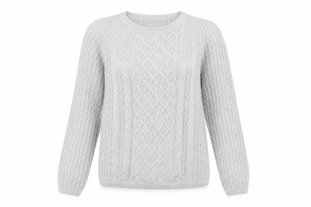 Front view of Isle Essentials women’s grey knit jumper, size S
