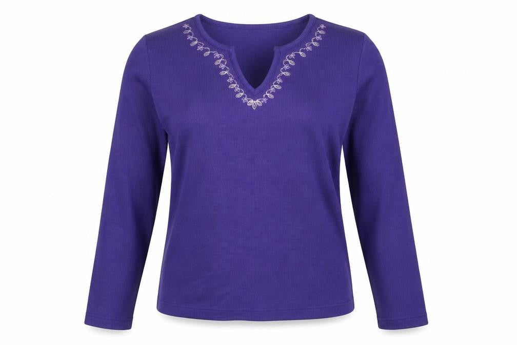 Front view of Bonmarché women’s purple jumper, size S