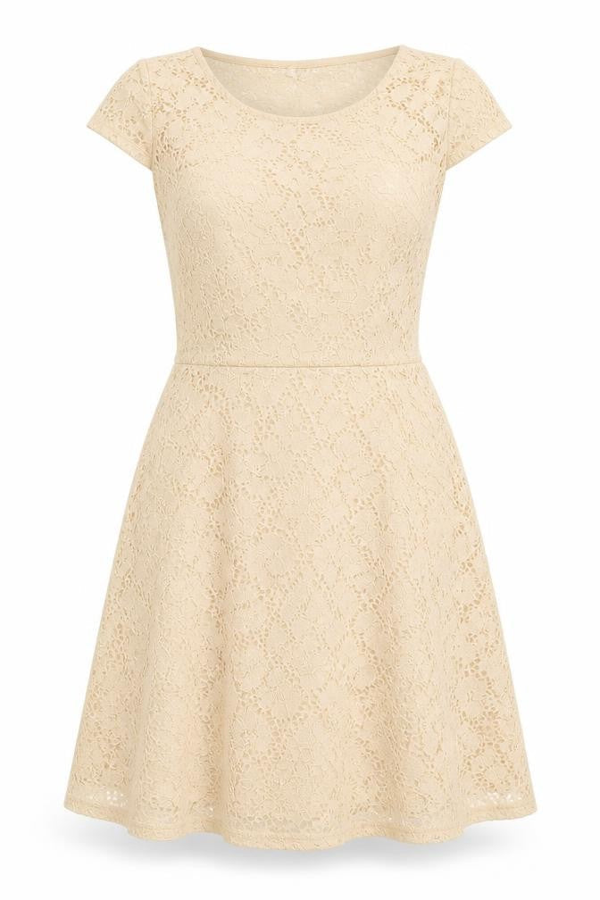 Front view of New Look women’s beige lace a-line, size UK 8