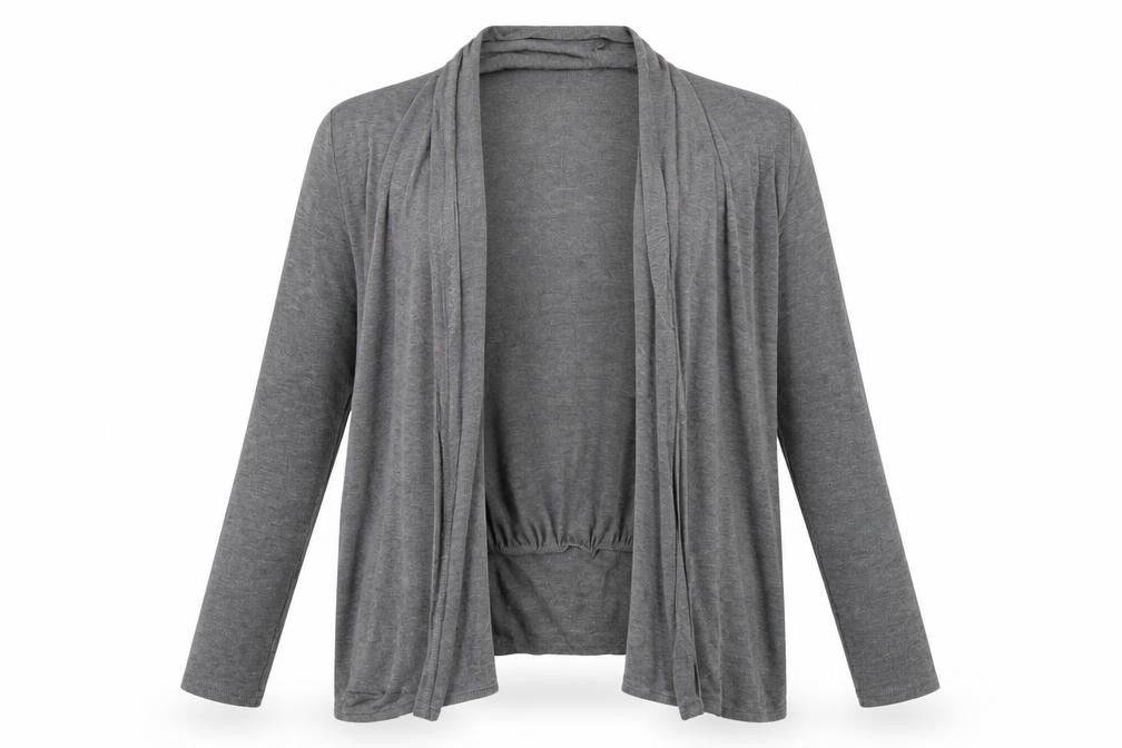 Front view of South Bay women’s grey cardigan jumper, size XL