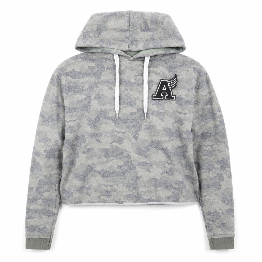 Front view of Primark women’s green camouflage pullover hoodie, size XS
