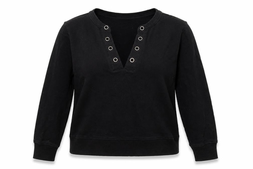 Front view of H&M women’s black pullover sweatshirt, size S