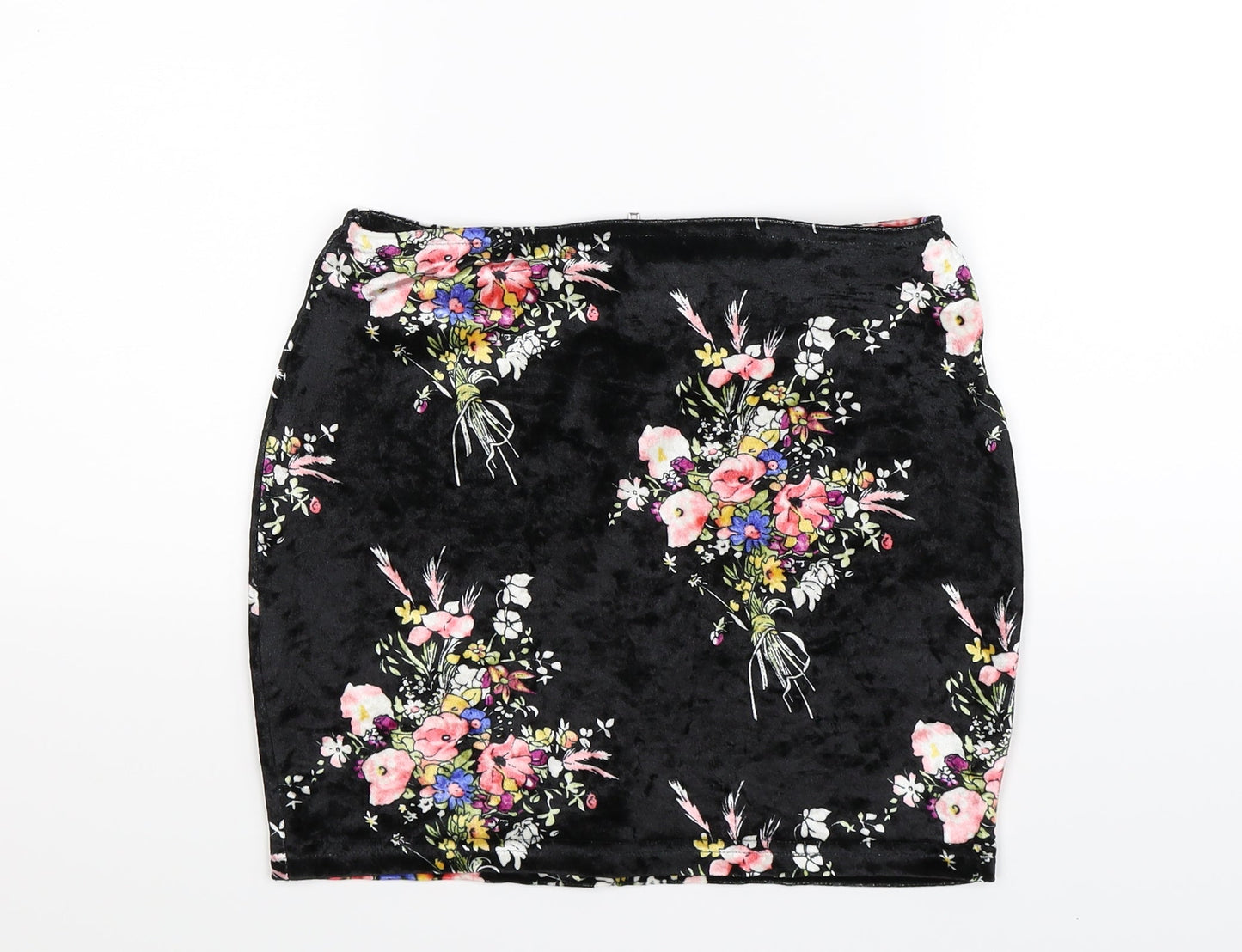 Preworn Womens Black Floral  Mini Skirt Size 6