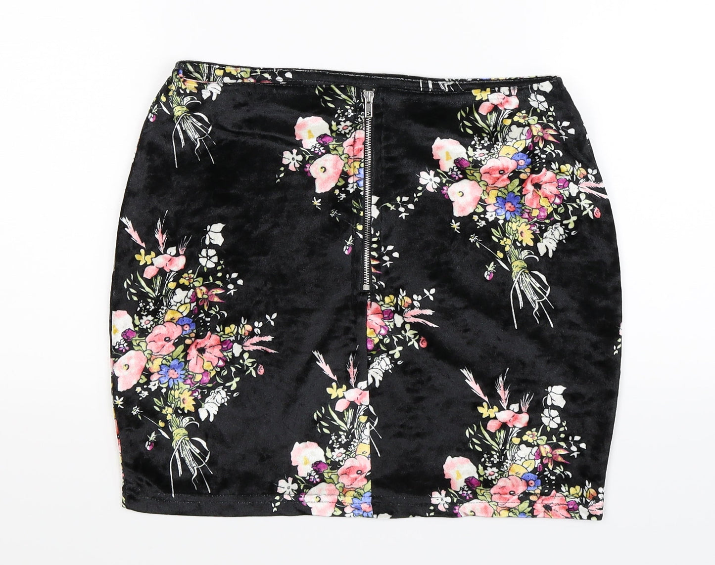 Preworn Womens Black Floral  Mini Skirt Size 6
