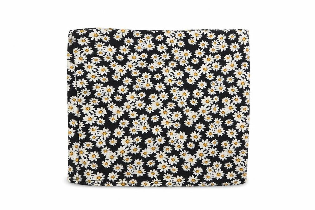 Front view of New Look women’s black floral wrap skirt, size UK 12