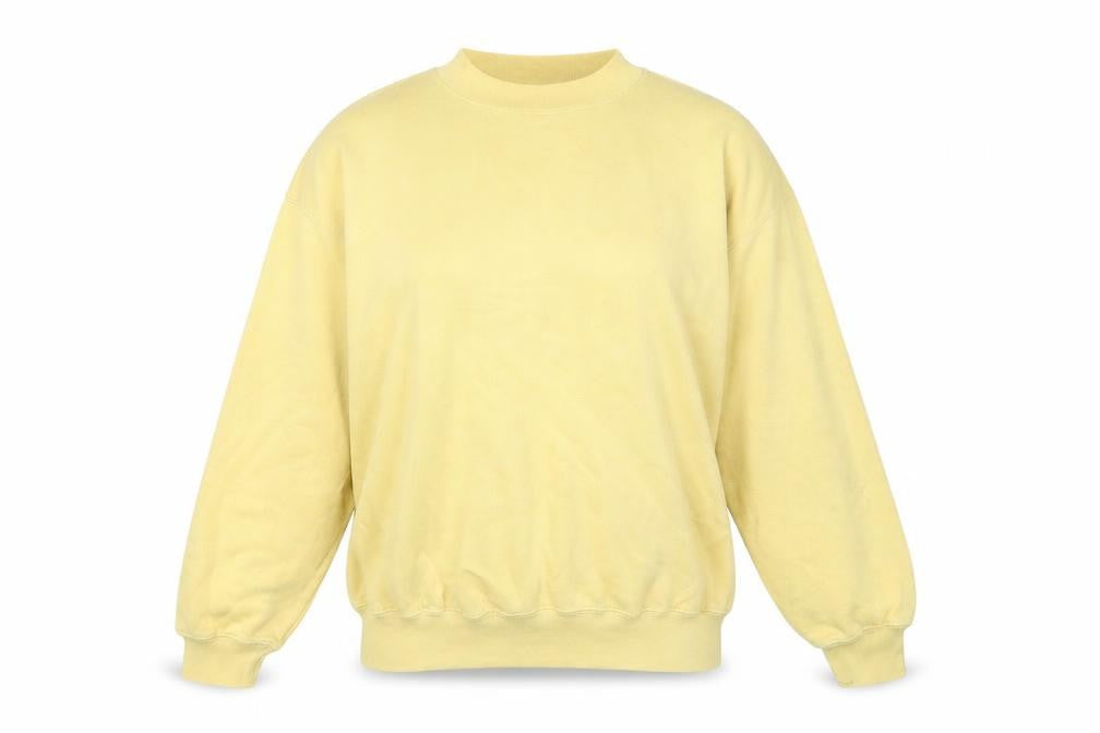 Front view of Preworn women’s yellow jumper, size UK 2
