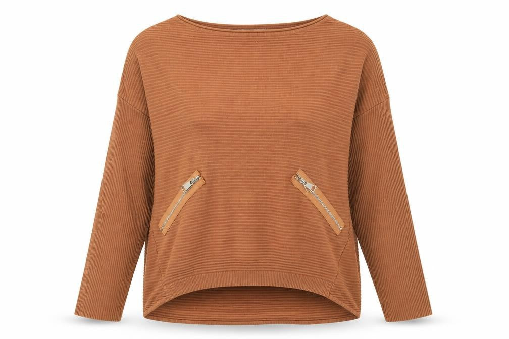 Front view of LAETITA women’s brown basic t-shirt, size M