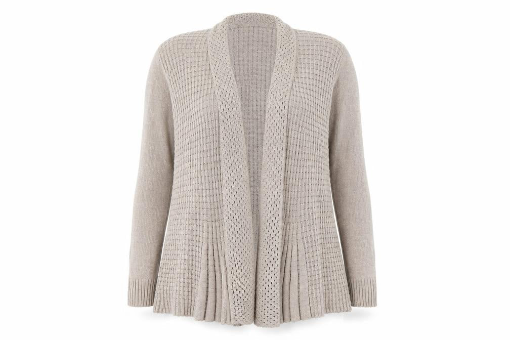 Front view of Pulse women’s brown cardigan jumper, size M