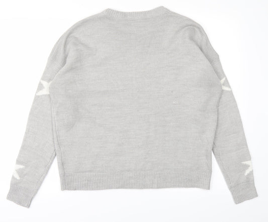 Brave Soul Womens Grey  Knit Pullover Jumper Size 12  - Stars