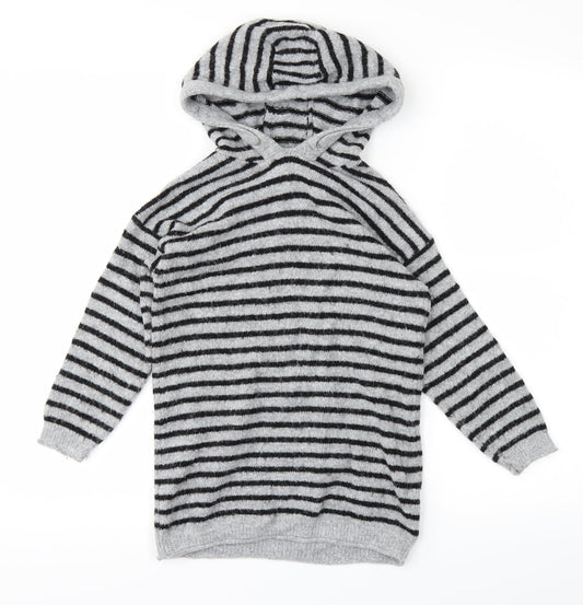NEXT Boys Grey Striped  Pullover Hoodie Size 5 Years
