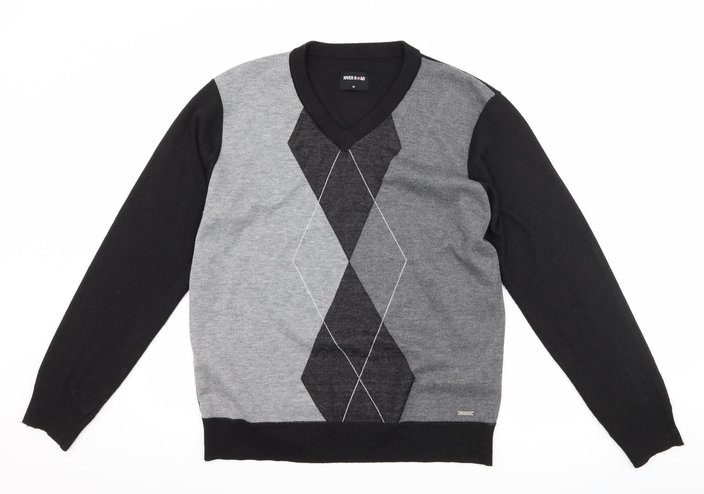 River Road Mens Black Argyle/Diamond  Pullover Jumper Size M