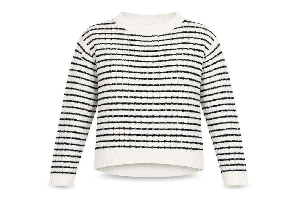 Front view of Boohoo women’s white check jumper, size UK 10