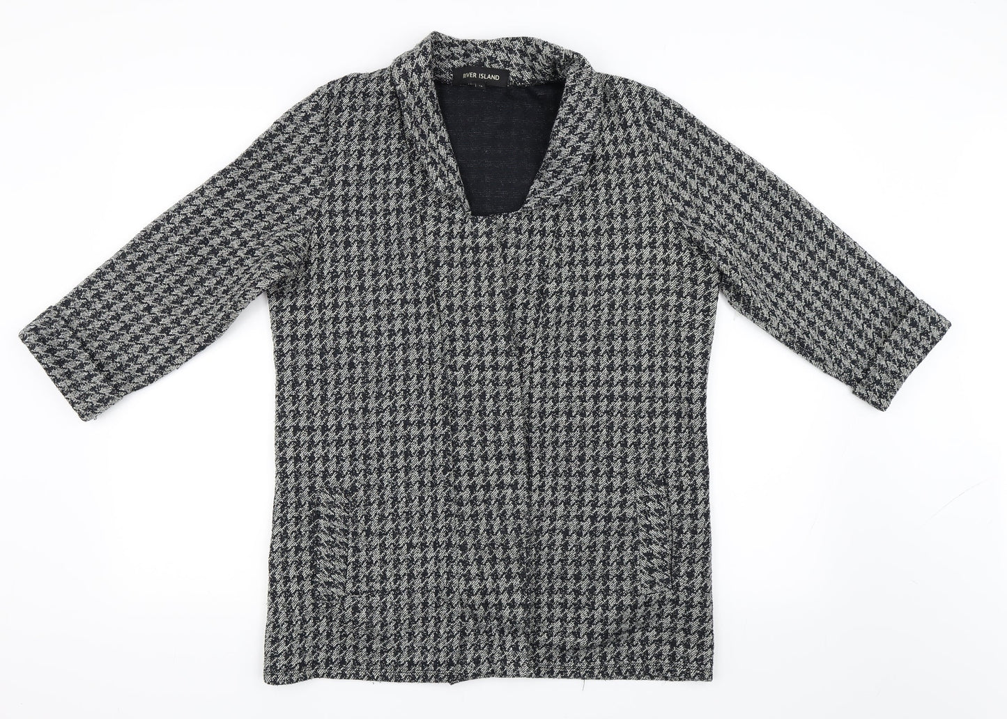 River Island Womens Black Houndstooth  Jacket Blazer Size 14