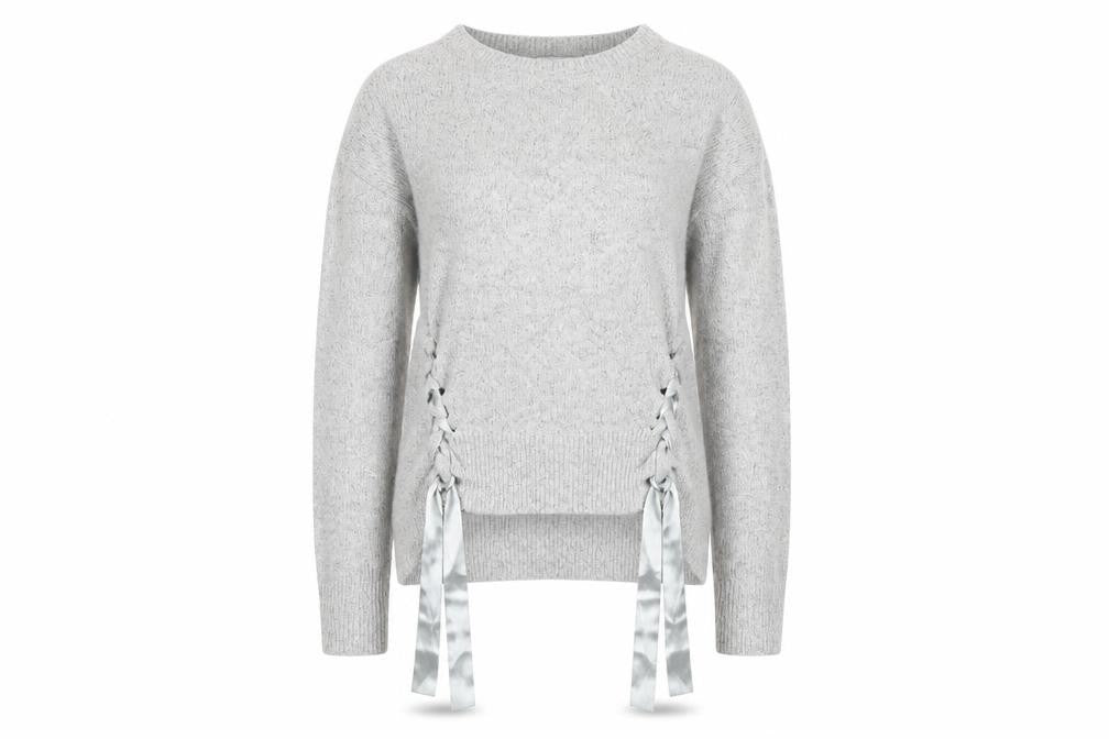 Front view of WOW women’s grey jumper, size XS