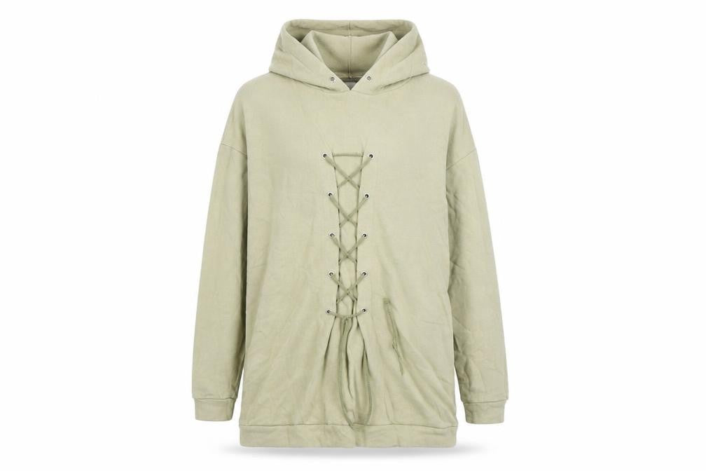 Front view of PRETTYLITTLETHING women’s green pullover hoodie, size UK 12