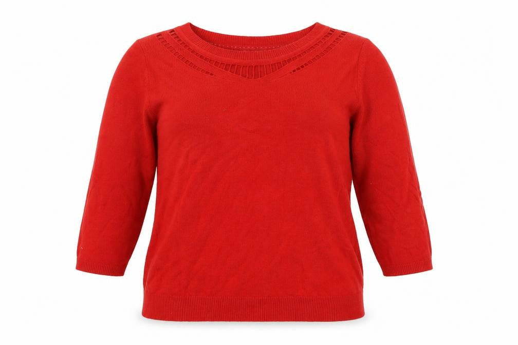 Front view of Marks & Spencer women’s red jumper, size UK 14