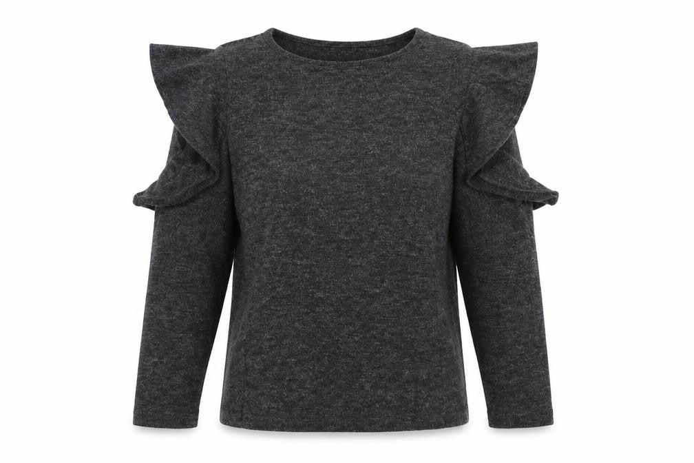 Front view of Zara women’s grey basic t-shirt, size S, - cold shoulder