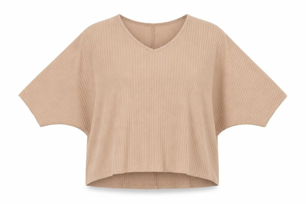 Front view of New Look women’s beige striped knit jumper, size M