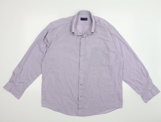 Additional front view of Tom Hagan men’s purple check button-up, size 17