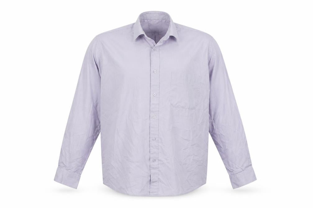 Front view of Tom Hagan men’s purple check button-up, size 17