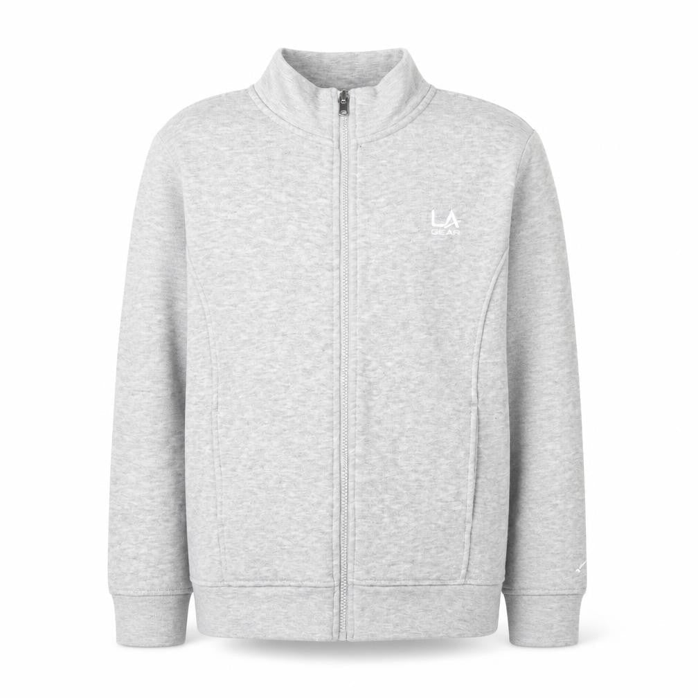 Front view of LA Gear girls’ grey jersey full zip sweatshirt, size 13, years