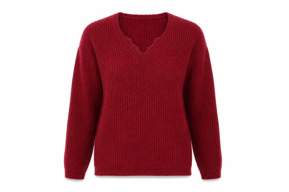 Front view of Marks & Spencer women’s red jumper, size UK 10